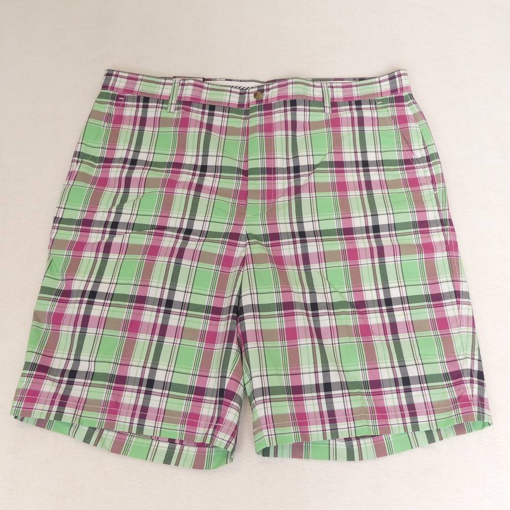 NWT FootJoy‎ Golf Madras Shorts White Berry Mint Navy Plaid Men's W38